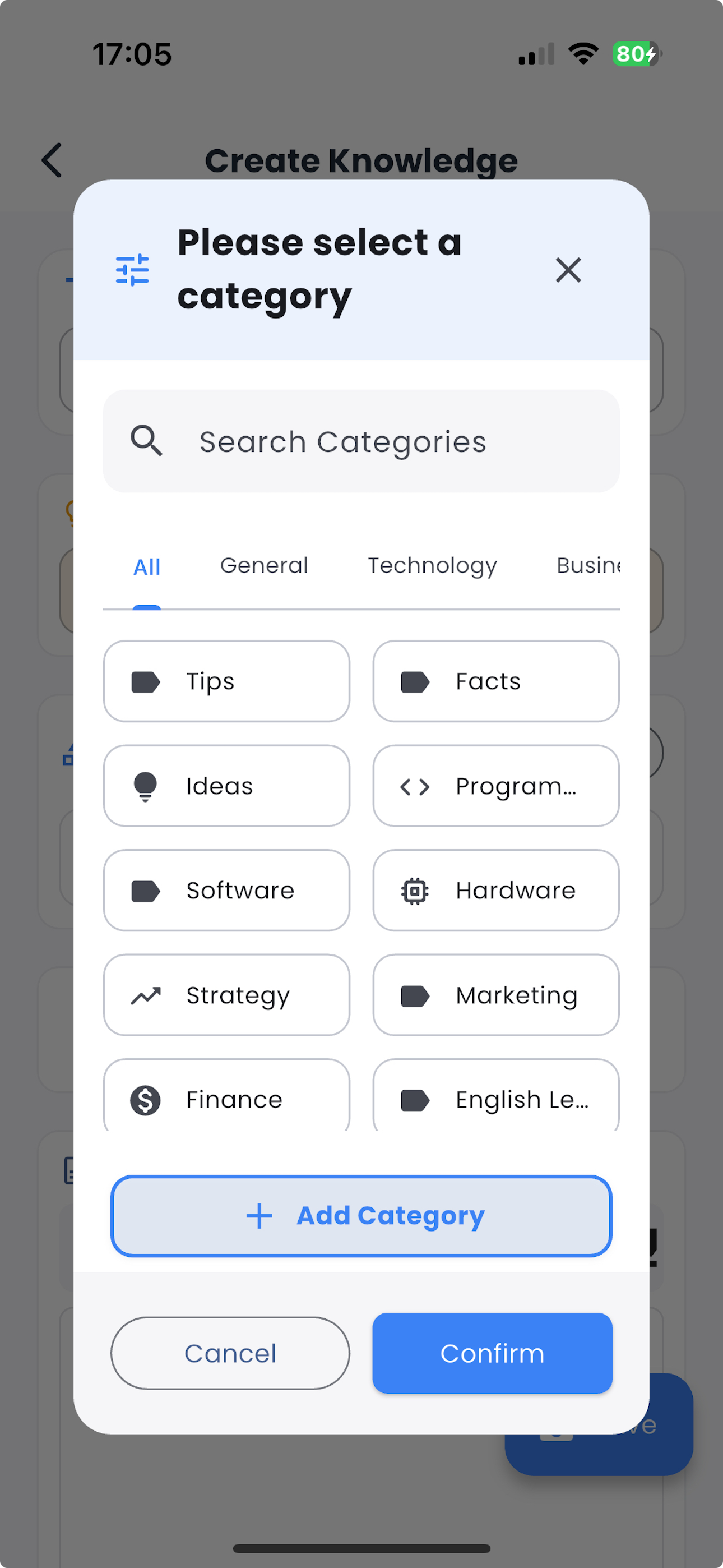 Categorize knowledge entries