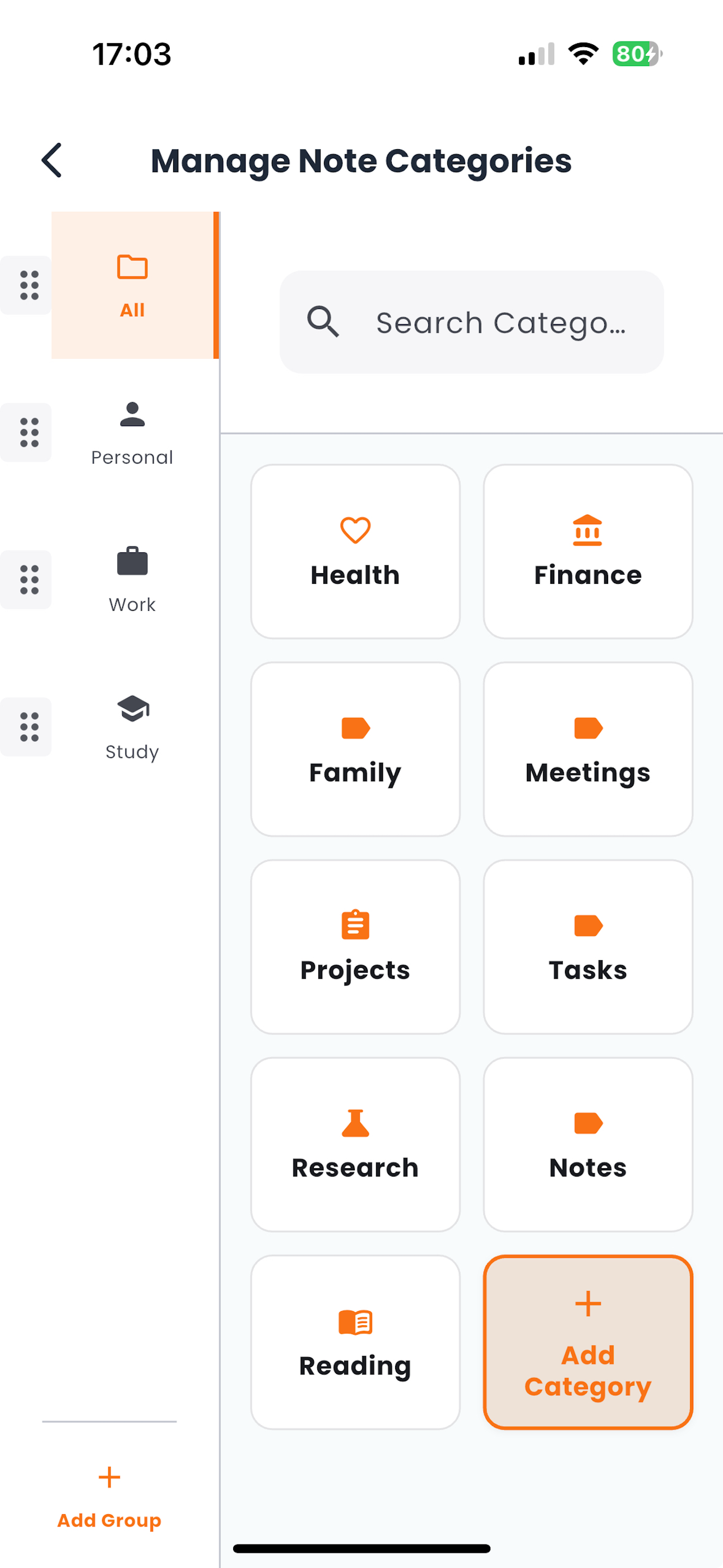 Organize notes with smart categories