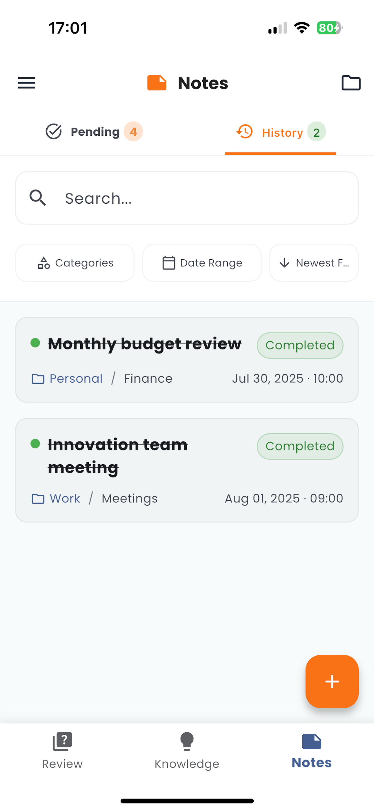 Browse your complete note history
